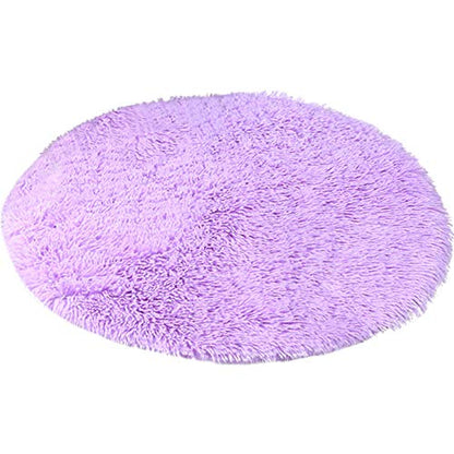 39 Inch Plush Dog Bed Mat Warm Fluffy Round Puppy Crate Pad with Anti-Slip Waterproof Bottom Soft Comfy Pet Kennel Mat for Small and Medium Dogs Sleeping(Light Grey) - color: Purple, size: 39 Inch
