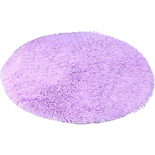 24 Inch Plush Dog Bed Mat Warm Fluffy Round Puppy Crate Pad with Anti-Slip Waterproof Bottom Soft Comfy Pet Kennel Mat for Small and Medium Dogs Sleeping(Purple) - color: Purple, size: 24 Inch