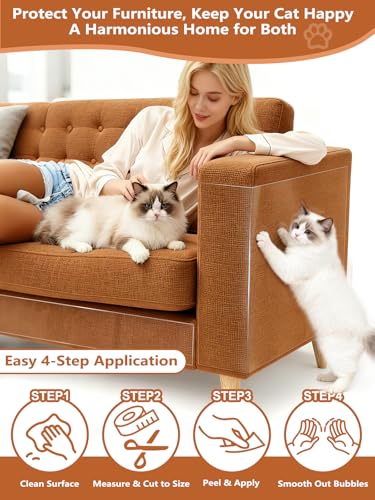 Extra Thick Clear Anti Cat Scratch Furniture Protector 17" x 197"：ZQVCNF Self-Adhesive Couch & Door Tape from Cat Claws - Covers Walls, Bed Corners | Stops Cat & Dog Scratching Damage