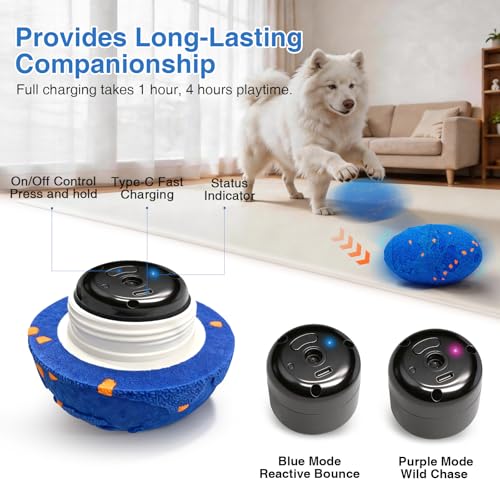 Interactive Dog Toy Balls, Pet Ball Toys Automatic Moving Bouncing and Rotating, Solid E-TPU Material, IPX7 Waterproof Active Rolling Balls for Small, Medium and Large Dogs(Vbleu) - color: Blue, size: Oval