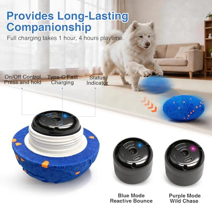 Interactive Dog Toy Balls, Pet Ball Toys Automatic Moving Bouncing and Rotating, Solid E-TPU Material, IPX7 Waterproof Active Rolling Balls for Small, Medium and Large Dogs(Vbleu) - color: Blue, size: Oval