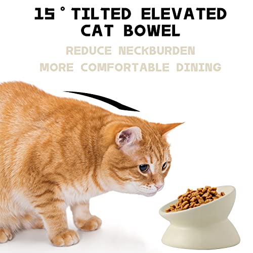 Ceramic Raised Cat Bowl, Cat Food Bowls Elevated Tilted, Ceramic Pet Bowl Whisker Friendly, Anti Vomit & Reduce Neck Burden for Food and Water (Cream-White) - color: Cream-White