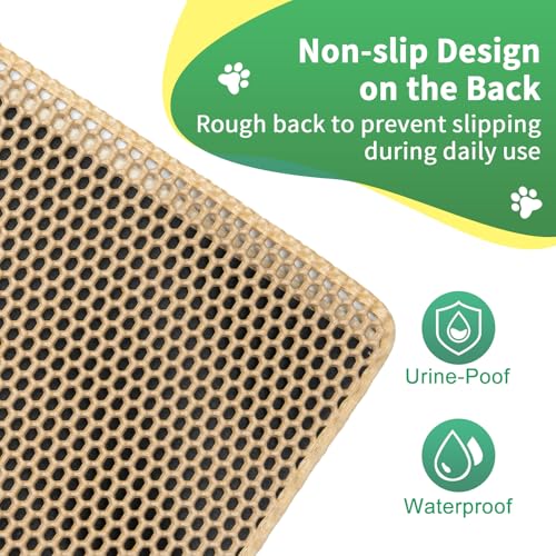 GRELY XXL 47''X 36'' Supper Large Cat Litter Box Mat,2 Layer Litter Mat for Indoor Cats,Rug for Pet Kitty,Litter Trapping Mats,Waterproof Urine Proof,Non-Slip - color: Khaki Xxl47"x36"