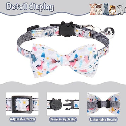 Breakaway Cat Collar with Removable Bow Tie and Bell, Cute Multi-Style Patterns, 3 Pack Safety Buckle Kitten Collars, Adjustable Pet Collar for Boy Cats Puppy (Gray) - color: Style B - Gray
