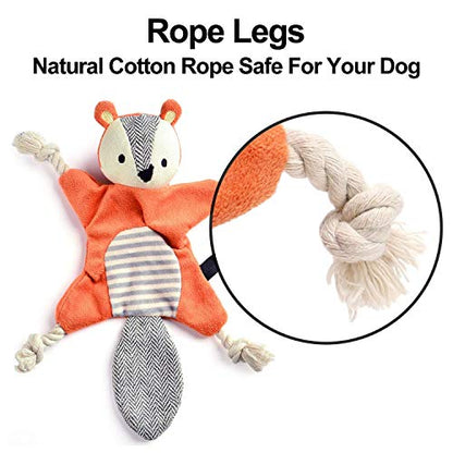 Vitscan Squirrel Plush Toy, Stuffless Dog Chew Toy with Rope Knots, Crinkle Squeaky Toy for Small Dogs
