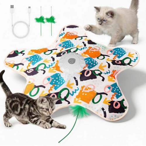 Cat Toy, Interactive Cat Toy, Cat Toys Interactive, Rechargeable Hide And Seek Automatic Kitten Toy With 2 Replaceable Wands, 3 Modes, 10-Min Auto-Sleep & Realistic Mouse Sounds For Indoor Cats - color: white