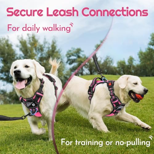 Dog Harness Small Sized, Easy Wearing with 3 Buckles, Adjustable No Pull Pet Harness with 2 Rings for Walking, No Chock Reflective Soft Padded Vest with Control Handle, Pink & Black, S - color: Pink & Black, size: Small