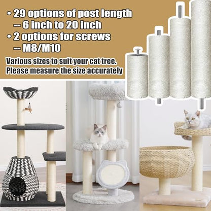 Catry Replacement Scratching Post for Any Cat Tree or Tower, Sisal Rope, 3.5 Inch Diameter, USA Made, Custom-Built - size: 14.5 Inches