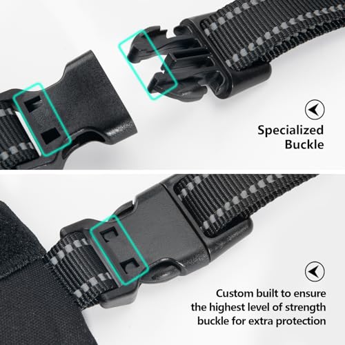 PHOEPET 2019 Upgraded No Pull Dog Harness, Reflective Adjustable Vest, with a Training Handle + 2 Metal Leash Hooks+ 3 Snap Buckles +4 Slide Buckles(L, Black) - color: Black, size: Large