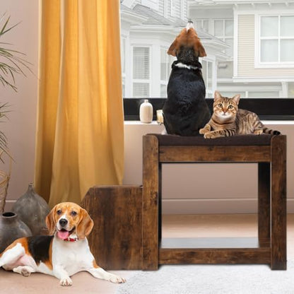 Pet Bunk Bed with Removable Step for Dogs and Cats Particle Board Vintage Double-Layer Design Cushion Indoor Use Cozy Living