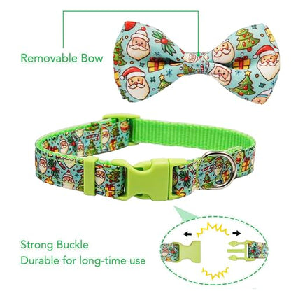 Christmas Dog Collar Fall-Themed Breakaway Collars with Bow Tie, Santa Claus & Gift Pattern for Small Medium Large Dog - color: Christmas Treats, size: Small-(11"-17") Neck * 5/8" Wide