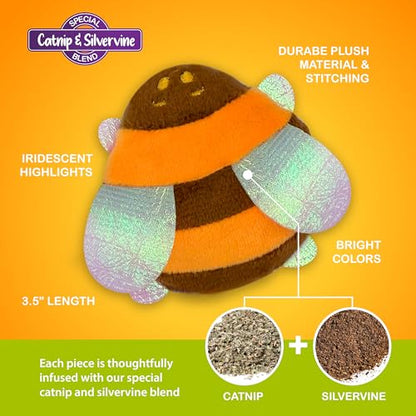 Pounce & Purr® Plush Cat Toys, Catnip & Silvervine Infused, Shiny Iridescent Accents, Interactive Play Toys for Cats & Kittens (Bee) - color: Bee
