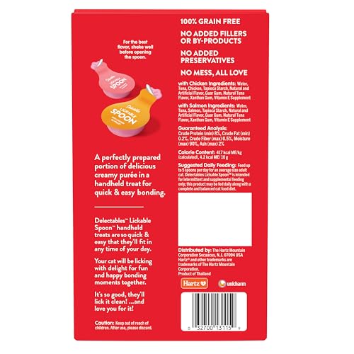 Delectables Lickable Spoon Handheld Wet Cat Treats Made with Real Chicken & Salmon, Quick & Easy Creamy Puree, Mess Free, Grain-Free, No Added Fillers, No by-Products, Variety Pack, 32ct - size: 0.35 Ounce (Pack of 32)