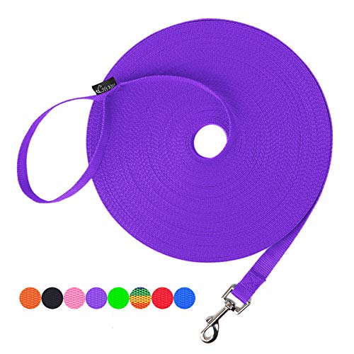 Hi Kiss Dog/Puppy Obedience Recall Training Agility Lead - 15ft 20ft 30ft 50ft 100ft Training Leash - Great for Training, Play, Camping, or Backyard Purple 15 Feet - color: Purple, size: 15 Feet