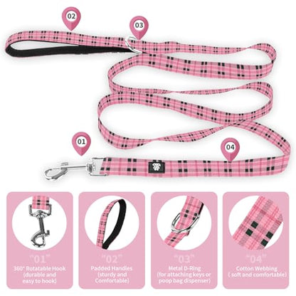 Dog Collar and Leash Set,Soft Neoprene Pet Collar with Quick Release Buckle,Adjustable Nylon Dog Collars for Small Medium Large Dogs(Small,Cherecked Pink) - color: Checkered Pink, size: Small