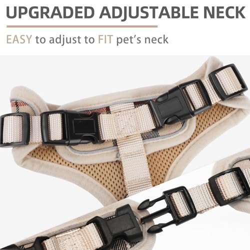 PUPTECK Soft Mesh Dog Harness and Leash Set Pet Puppy Cat Adjustable Reflective Padded Vest No Pull Harnesses, Beige, L - color: Beige, size: L (NECK: 18-20", CHEST: 18.8-24")