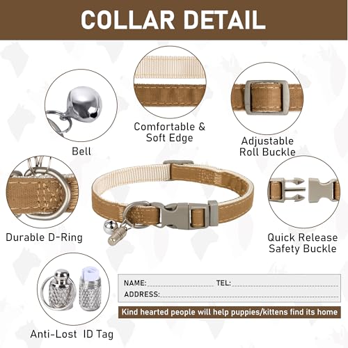 Small Pet Harness Collar and Leash Set, Step in No Chock No Pull Linen Fabric Soft Mesh Dog Vest Harnesses Reflective for Dogs Puppy Cats Kitten Rabbit (Brown, L) - color: Brown, size: Large