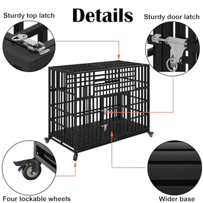 56 inch Heavy Duty Indestructible Dog Crate, Escape Proof Double Door Pet Kennel with Wheels and Trays, Chewproof High Anxiety Extra Large Dog Cage Indoor for Large Giant Dogs, XL/XXL - size: 55.5"L x 29.1"W x 46.1"H