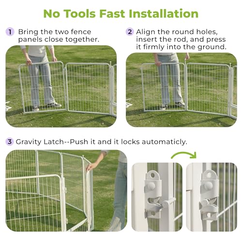 Dog Playpen Indoor with Wider Door, 50 inch 16 Panels Non Slip Dog Pen Indoor, Anti Rust Dog Fence, Free and Safe Play, White - size: 50 inch
