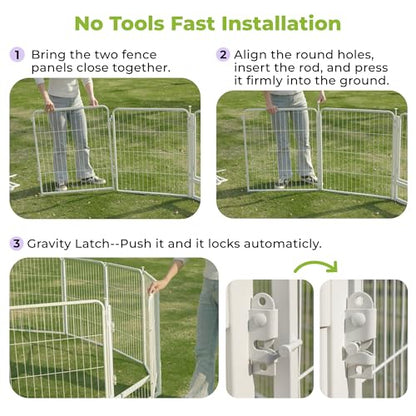 Dog Playpen Indoor with Wider Door, 50 inch 16 Panels Non Slip Dog Pen Indoor, Anti Rust Dog Fence, Free and Safe Play, White - size: 50 inch
