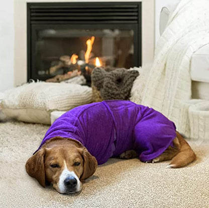 Geyecete Dog Drying Coat - Dog Bathrobe Towel - Microfibre Fast Drying Super Absorbent Pet Cat Bath Robe Towel, Luxuriously Soft - Purple - S - color: Purple, size: Small