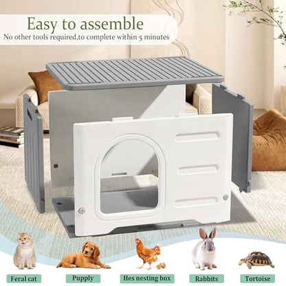 Plastic Cat House Outdoor & Indoor, Feral Cat Houses Waterproof Outdoor Cat House for Feral Cats, Outside Cat Shelter for Small Pet, Assemble and Clean Easily-Grey - style: Small