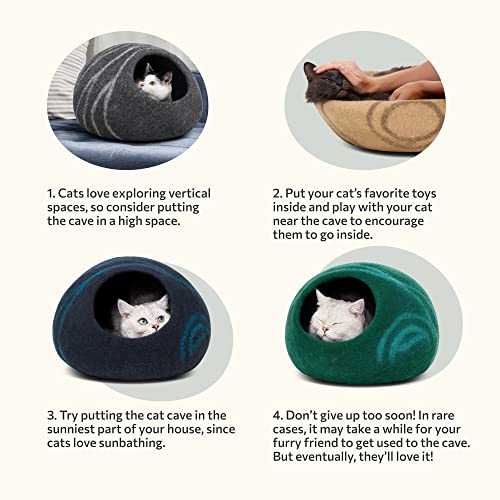 Meowfia Premium Felt Cat Bed Cave (Light Grey/Medium) and Wool Ball Toys (6-Pack) Bundle