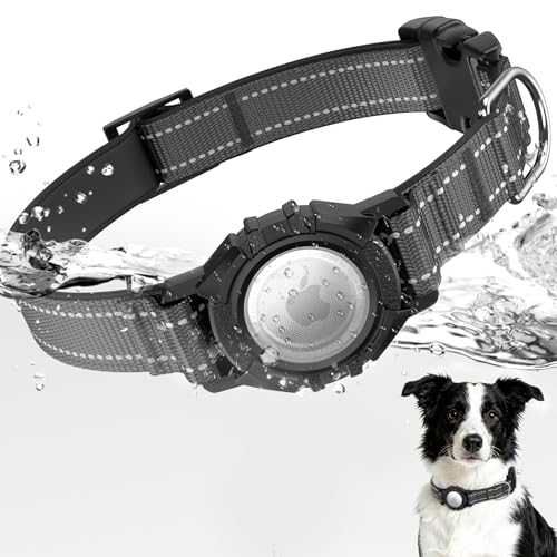 AirTag Dog Collar, Reflective Dog Collar with Airtag Holder, IP68 Waterproof Integrated Air Tag Dog Collars, Ultra-Durable, Comfortable Padded, GPS Tracker Collars for Dogs (Black, L) - color: BLACK, size: L (17.14"-23.62")