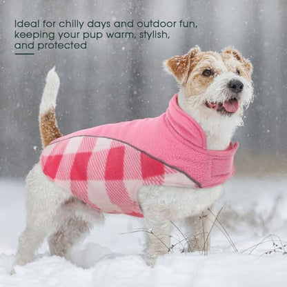 Kuoser Dog Winter Coat, Reversible Waterproof Dog Jacket with Reflective Strip, Warm Dogs Fleece Vest Adjustable Doggy Cold Weather Clothes Plaid Christmas Outfit Pet Apparel for Small Dogs, Pink XS - color: Pink, size: X-Small (Chest Girth: 9.4-13.8'' )
