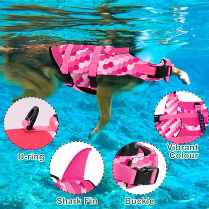 Shark Fin Dog Life Jacket High Buoyancy, Adjustable Dog Life Vest with Quick Release Buckles & Rescue Handle for Swimming Boating, Small Medium Large Dogs - color: Shark-Gradient Pink, size: X-small