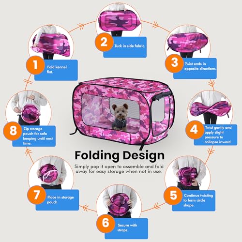 Beatrice Home Fashions Portable, Collapsible, Pop Up Kennel Travel Cat and Dog Crate, 36" L x 22" W x 22" H, Camo Pink - color: Camo Pink, size: 36.0"L x 22.0"W x 22.0"H