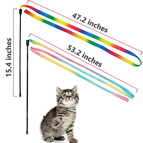 LASOCUHOO Interactive Cat Wand Toys Interactive Cat Teaser Wand String Ribbon Rainbow Charmer for Cats and Kittens - 2 Packs - color: Rainbow