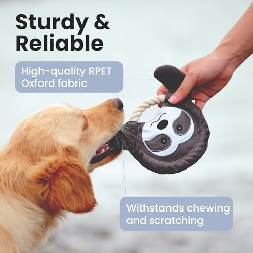PAWSPIK Flying Disc Tug-of-War Toy, Eco-Friendly Recycled Material, Squeaker Toy for Medium and Large Dogs, for Throwing & Fetching 8.5" Diameter (Sleepy Sloth) - style: Sleepy Sloth