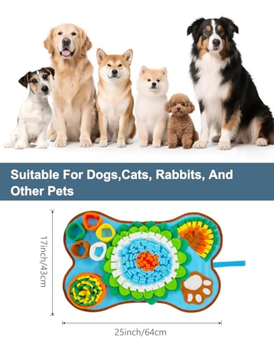 Snuffle Mat for Dogs - 25x17 Inch Slow Feeder & Mental Stimulation Toy with Built-in Squeaker, for Small & Medium Dogs to Relieve Boredom Anxiety, Machine Washable