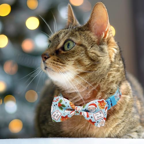Christmas Cat Collar 2-Pack - Cute Santa & Cookies Holiday Collars with Removable Bow Tie & Bell, Adjustable Breakaway Safety Buckle for Kitties Kittens (Pink & Blue) - color: Cookies for Santa