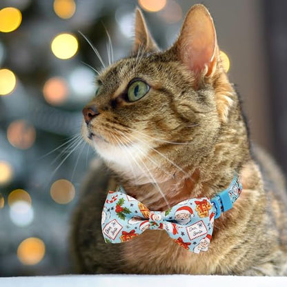 Christmas Cat Collar 2-Pack - Cute Santa & Cookies Holiday Collars with Removable Bow Tie & Bell, Adjustable Breakaway Safety Buckle for Kitties Kittens (Pink & Blue) - color: Cookies for Santa
