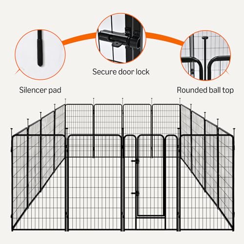 Amazon Basics Dog Playpen, 16 Panels Metal Fence with Door, Foldable for Indoor and Outdoor Use, Suitable for Small to Medium Sized Dogs, 48 Inch Height, Black - style: 16pcs-48"
