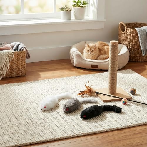 12 Pcs Large Rabbit Fur Mouse Cat Toy, Interactive Mice Kitten Toys, Realistic Fake Furry Mouse for Kittens and Cats Indoor Playing
