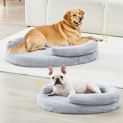 BurgeonNest Orthopedic Dog Bed for Large Dogs, Waterproof Soft Medium Pet Couch Bolster Bed with Pillow, Removable Washable Cover, Non-Slip Bottom, Egg-Crate Foam, Grey - size: 35.0"L x 25.0"W x 6.5"TH