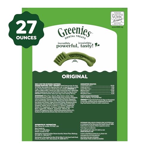 Greenies Veterinarian-Recommended Adult Natural Dental Dog Treats Large Size, Dog Dental Chews, Original Flavor, 27 oz. Pack, 17 Count - size: 17 Count (Pack of 1)