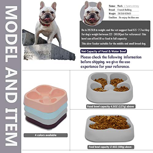 Healthy Slow Feeding Dog Bowl for French Bulldog -Slow Feeder Dog Bowl No Chocking Dog Cat Food Water Bowl with Four-Leaf Clover Pattern (Grey) - color: Grey