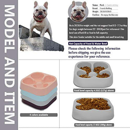 Healthy Slow Feeding Dog Bowl for French Bulldog -Slow Feeder Dog Bowl No Chocking Dog Cat Food Water Bowl with Four-Leaf Clover Pattern (Grey) - color: Grey