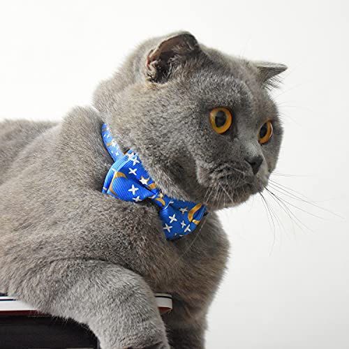 Bowtie Cat Collars Breakaway with Bell, Adjustable Cute Kitty Collars Safety Buckle Kitten Collar for Cat Puppy 7.5-11in (Blue Moon) - color: Blue Moon