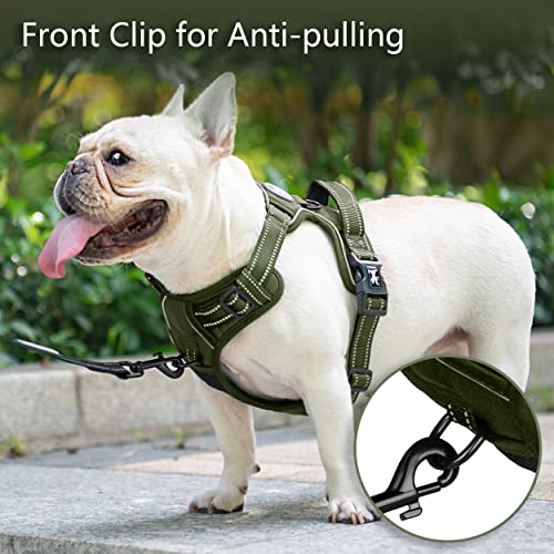 PoyPet No Pull Dog Harness, No Choke Reflective Dog Vest, Adjustable Pet Harnesses with Easy Control Padded Handle for Small Medium Large Dogs(Military Green,XS) - color: Military Green, size: XS