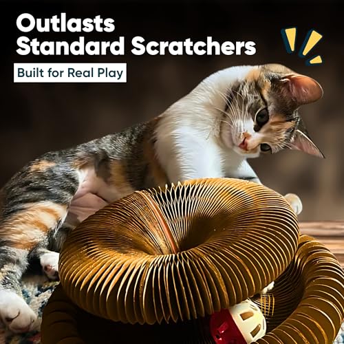 Kitty Kurlz - Kitty Kurlz Magnetic Toy & Reversible Cardboard Scratcher - Collapsible Ball Track with Bell - Durable Eco-Friendly Ring for Play, Chase & Scratch