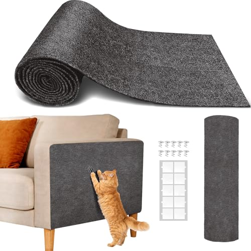 Cat Scratching Climbing Carpet Mat, Adhesive Trimmable Cat Scratcher Furniture Protector, Cat Post Covered Pad Replacement for DIY Cat Tree Shelf Steps Couch Corner Wall(Darkgrey,78.7x15.8In) - color: DarkGrey, size: 78.7x15.8Inch