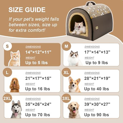 Jiupety Cozy Small Pet Dog House, 2 in 1 Puppy House, S Size for Cat and Puppy, Warm Cave Sleeping Nest for Cats and Dogs, S(14"×12"×11"), Up to 5 Lb, Brown - style: S
