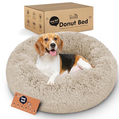 Donut Dog Bed - Premium Comfort for Anxiety Relief - Fluffy & Calming Design with Ultra-Plush Support | Cozy Round Dog Bed with Super Soft Circle Style (Beige, Medium) - color: Beige, size: Medium (30"L x 30"W x 9"Th)