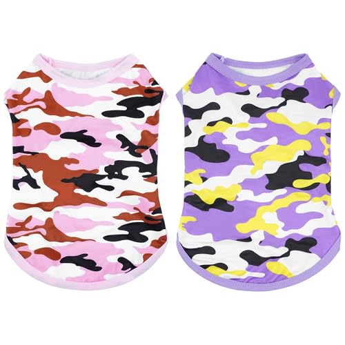 Dog Shirts Camo for XXXL Dog Girl Female Pink Purple Sleeveless Tank Top Tee Clothes Vest Soft Light Weight Stretchable Pack of 2 XXXL - size: XXX-Large