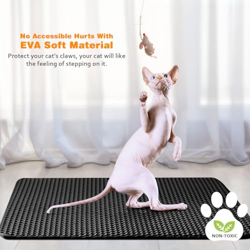 Waterproof Cat Litter Mat, Double Layer EVA, Odor-Free Large Grid, Urine Proof, Easy Cleanup (Black, 18 x 24) - color: Black